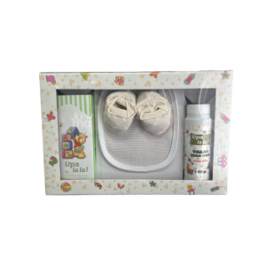 SET REGALO! BABERO + ESCARPIN + COLONIA + TALCO